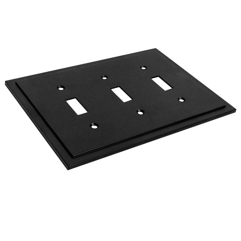 Henne Bery Modern Edge Decorative Wall Plate Switch Plate Outlet Cover, Durable Solid Zinc Alloy (Triple Toggle, Matte Black) - Image 2